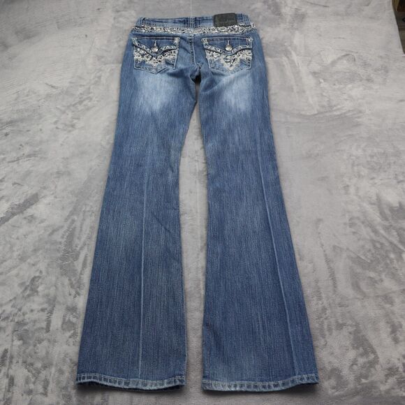 Soundgirl Pants Womens 3 Blue Straight Flat Front Button Zip Pockets Denim Jeans - Picture 9 of 16